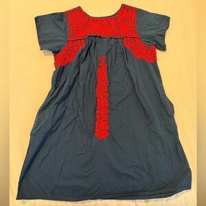 Frances Valentine Floral Heavy Embroidered Shift Dress Womens XL Blue Red